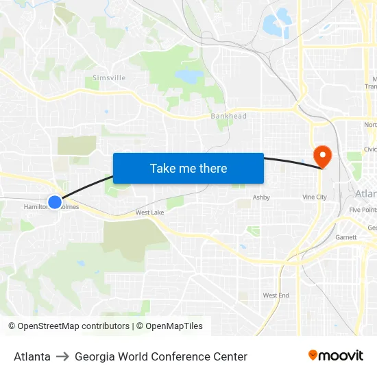 Atlanta to Georgia World Conference Center map