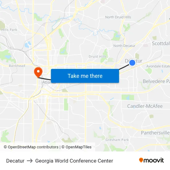 Decatur to Georgia World Conference Center map