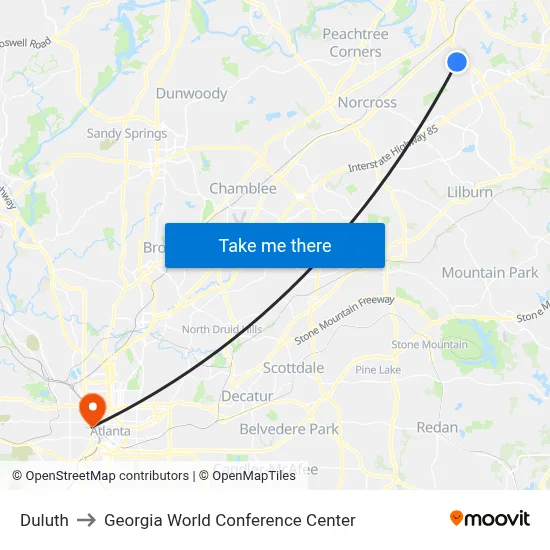 Duluth to Georgia World Conference Center map
