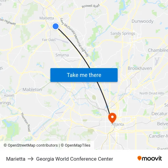 Marietta to Georgia World Conference Center map