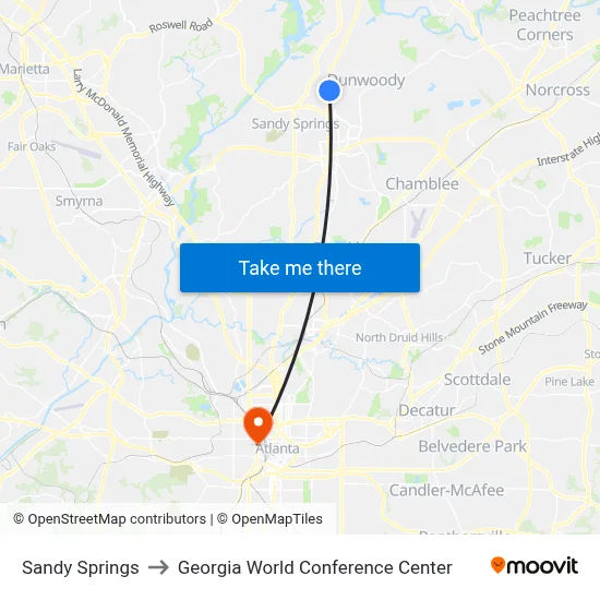 Sandy Springs to Georgia World Conference Center map