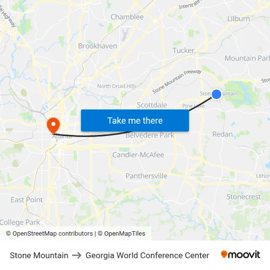 Stone Mountain to Georgia World Conference Center map
