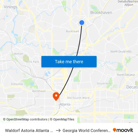 Waldorf Astoria Atlanta Buckhead to Georgia World Conference Center map