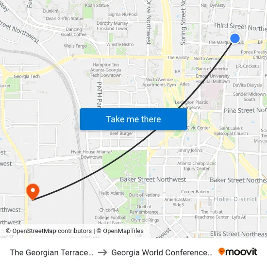 The Georgian Terrace Hotel to Georgia World Conference Center map