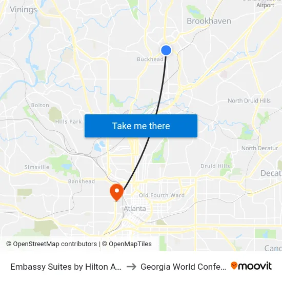 Embassy Suites by Hilton Atlanta Buckhead to Georgia World Conference Center map