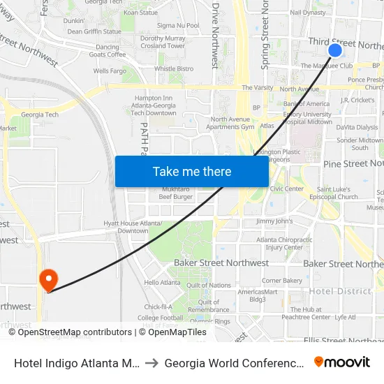 Hotel Indigo Atlanta Midtown to Georgia World Conference Center map