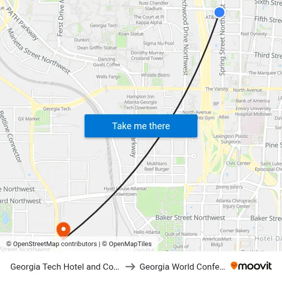 Georgia Tech Hotel and Conference Center to Georgia World Conference Center map