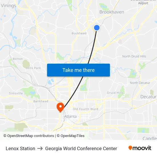 Lenox Station to Georgia World Conference Center map
