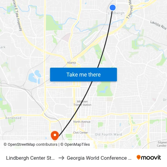 Lindbergh Center Station to Georgia World Conference Center map