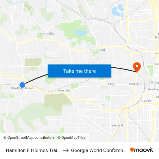 Hamilton E Holmes Train Station to Georgia World Conference Center map