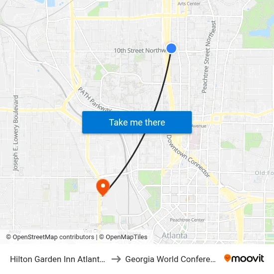 Hilton Garden Inn Atlanta Midtown to Georgia World Conference Center map