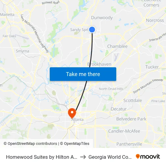 Homewood Suites by Hilton Atlanta/Perimeter Center to Georgia World Conference Center map