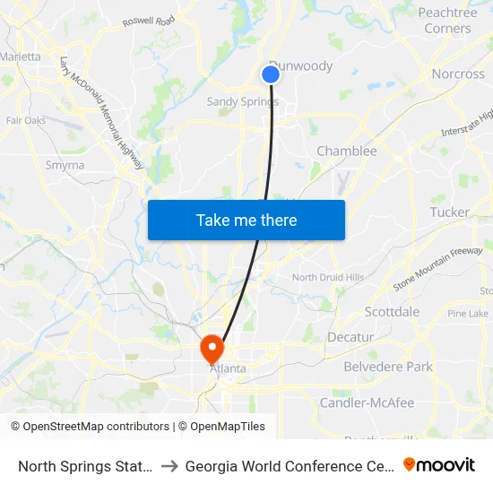 North Springs Station to Georgia World Conference Center map