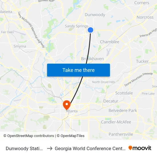 Dunwoody Station to Georgia World Conference Center map