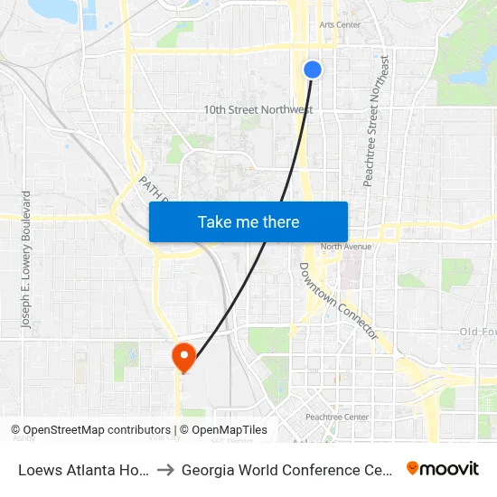Loews Atlanta Hotel to Georgia World Conference Center map