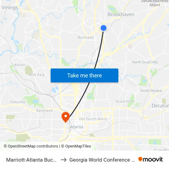 Marriott-Atlanta Buckhead to Georgia World Conference Center map