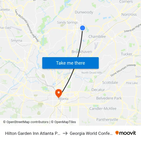 Hilton Garden Inn Atlanta Perimeter Center to Georgia World Conference Center map