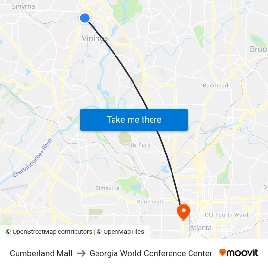 Cumberland Mall to Georgia World Conference Center map