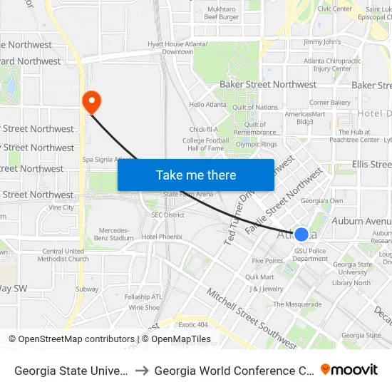 Georgia State University to Georgia World Conference Center map