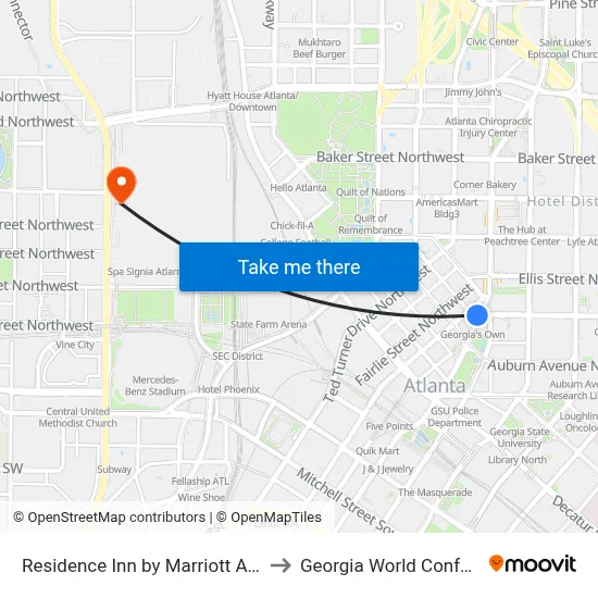 Residence Inn by Marriott Atlanta Downtown to Georgia World Conference Center map