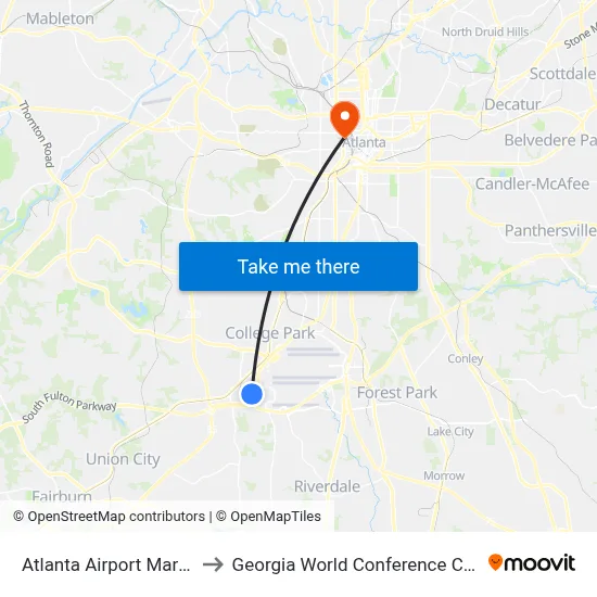 Atlanta Airport Marriott to Georgia World Conference Center map
