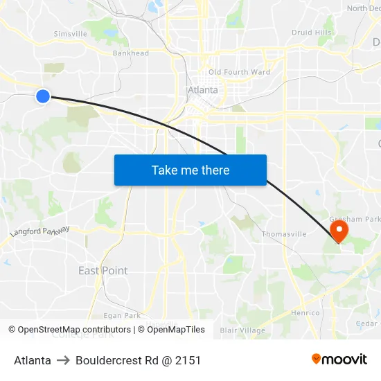 Atlanta to Bouldercrest Rd @ 2151 map