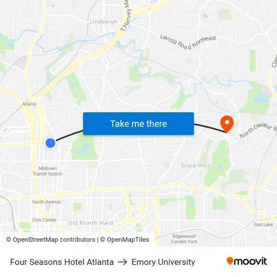 Four Seasons Hotel Atlanta to Emory University map
