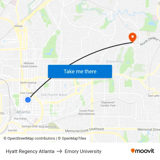 Hyatt Regency Atlanta to Emory University map