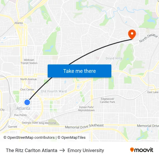 The Ritz Carlton Atlanta to Emory University map