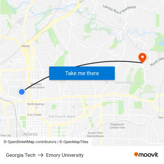 Georgia Tech to Emory University map