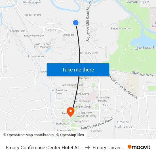 Emory Conference Center Hotel Atlanta to Emory University map