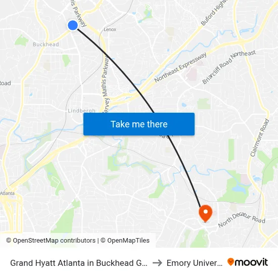 Grand Hyatt Atlanta in Buckhead GA USA to Emory University map
