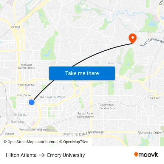 Hilton Atlanta to Emory University map