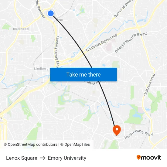 Lenox Square to Emory University map