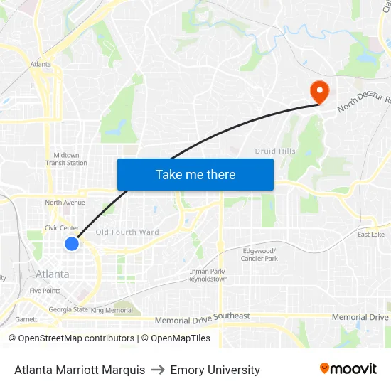 Atlanta Marriott Marquis to Emory University map