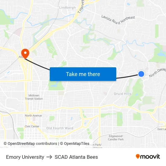 Emory University to SCAD Atlanta Bees map