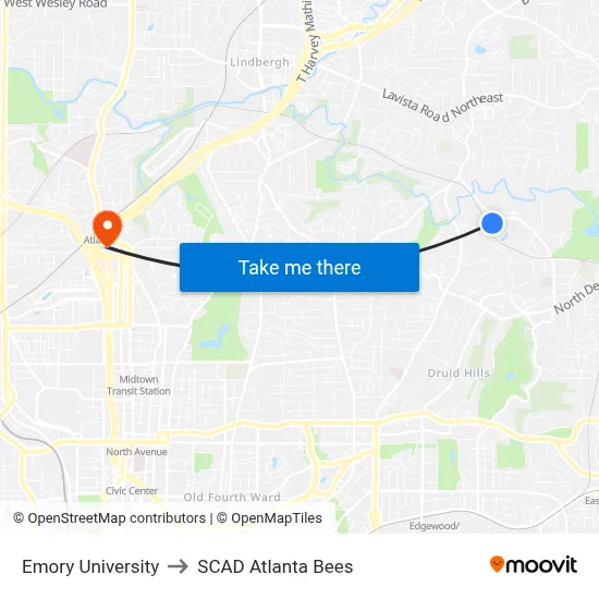 Emory University to SCAD Atlanta Bees map