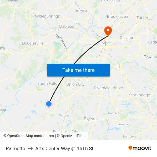 Palmetto to Arts Center Way @ 15Th St map