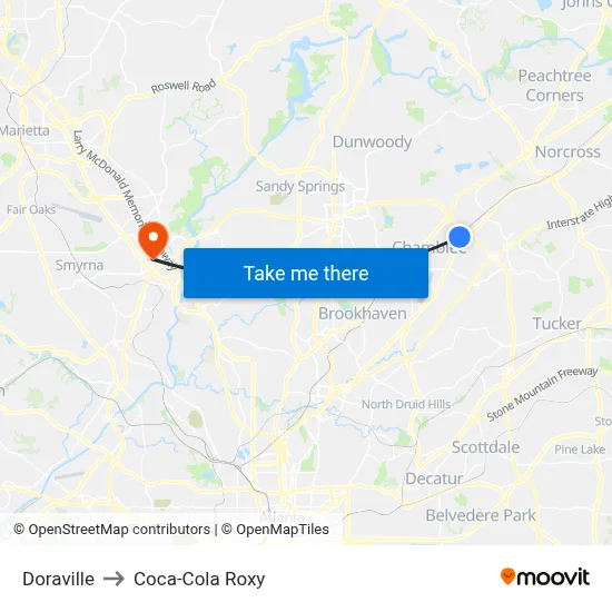 Doraville to Coca-Cola Roxy map