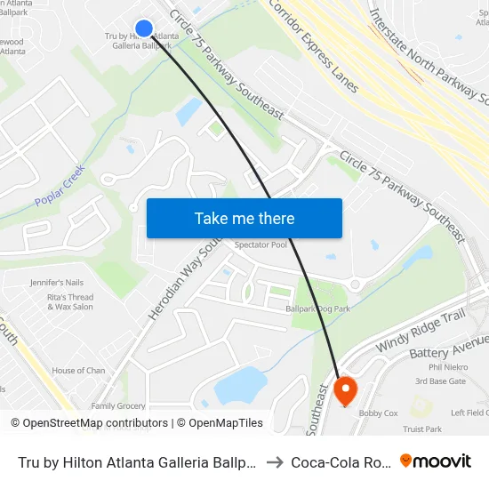 Tru by Hilton Atlanta Galleria Ballpark to Coca-Cola Roxy map