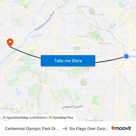 Centennial Olympic Park Dr NW to Six Flags Over Georgia map