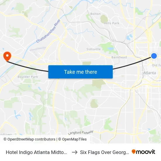Hotel Indigo Atlanta Midtown to Six Flags Over Georgia map
