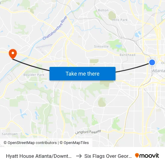 Hyatt House Atlanta/Downtown to Six Flags Over Georgia map