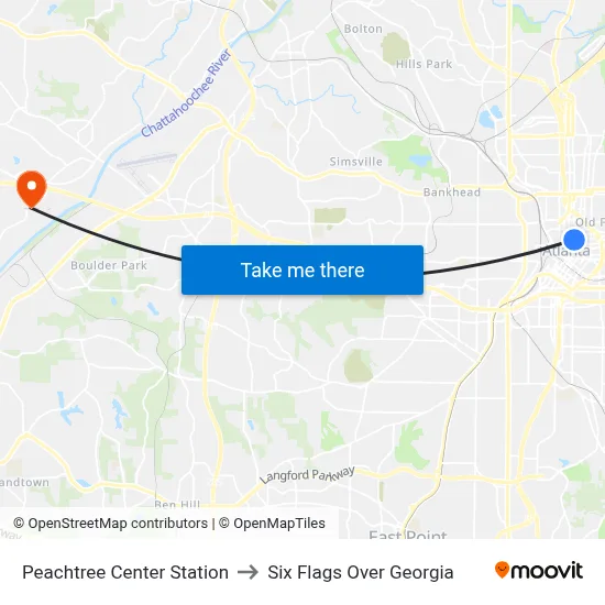 Peachtree Center Station to Six Flags Over Georgia map