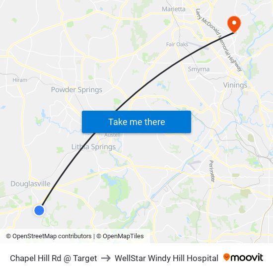 Chapel Hill Rd @ Target to WellStar Windy Hill Hospital map