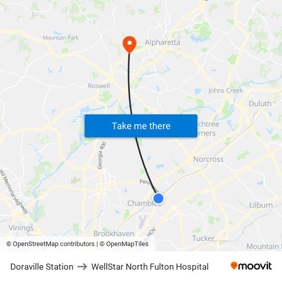 Doraville Station to WellStar North Fulton Hospital map