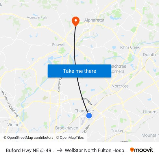 Buford Hwy NE @ 4995 to WellStar North Fulton Hospital map