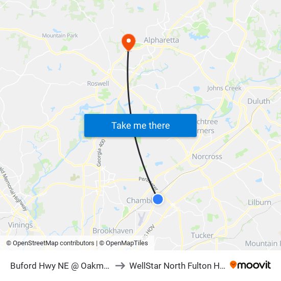 Buford Hwy NE @ Oakmont Ave to WellStar North Fulton Hospital map