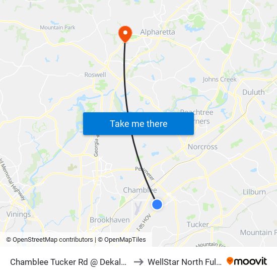 Chamblee Tucker Rd @ Dekalb Technology Pkwy to WellStar North Fulton Hospital map