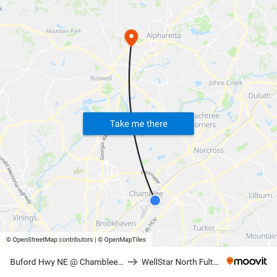 Buford Hwy NE @ Chamblee Dunwoody Rd to WellStar North Fulton Hospital map